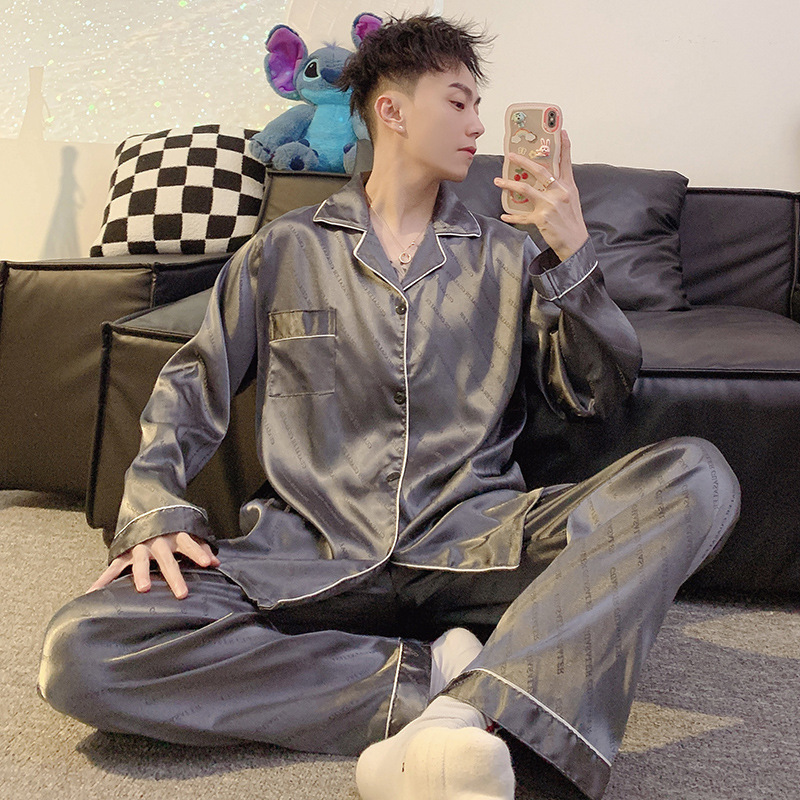 Pijamas de hombre primavera y otoño pantalones de manga larga de seda de hielo 2023 Nueva talla grande más tamaño ropa de hogar de seda real verano e invierno
