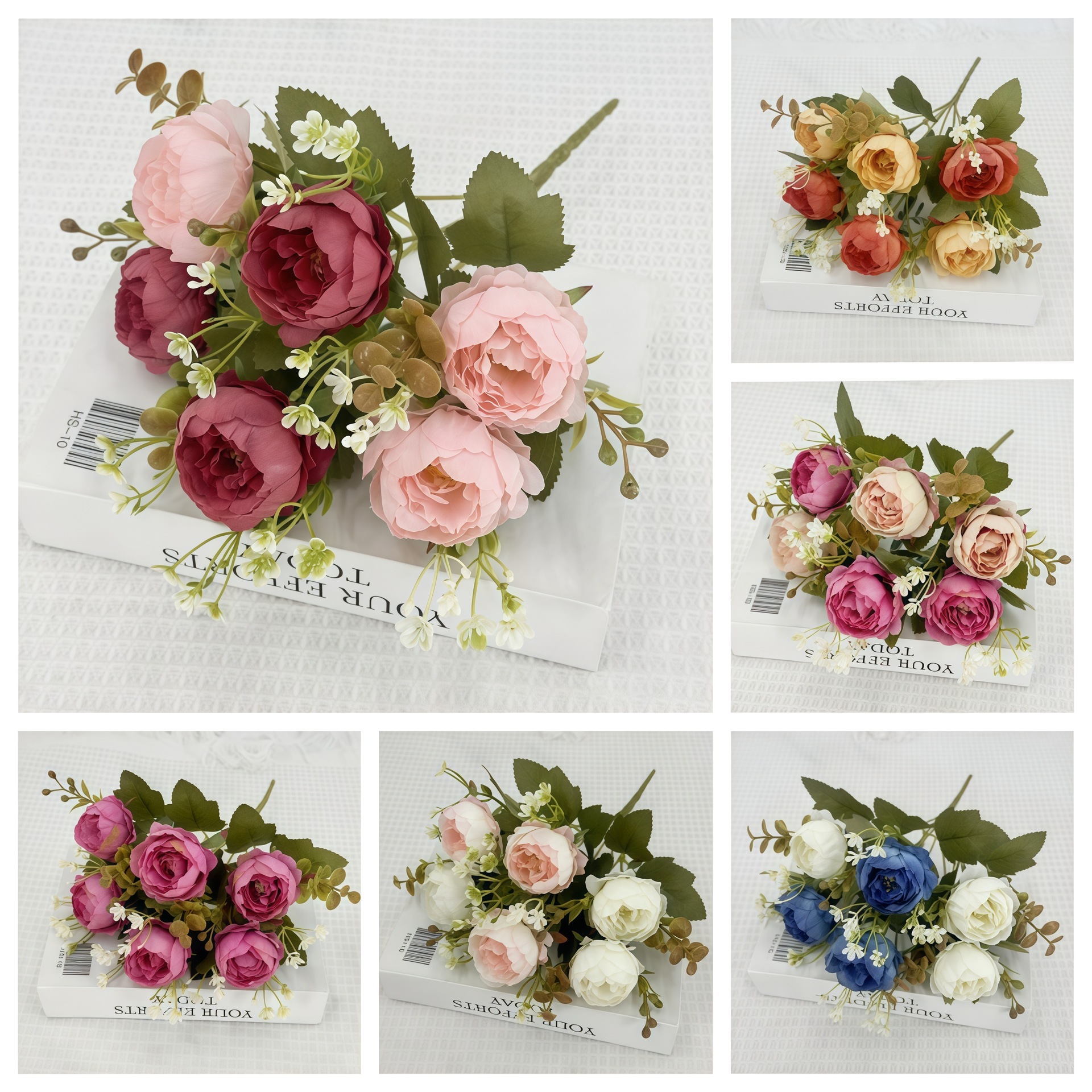 Artificial Flower Wholesale 6 Exquisite Small Peony Fake Flower Branches Home Decoration Wedding Outdoor Arrangement Bouquet Silk Flowers