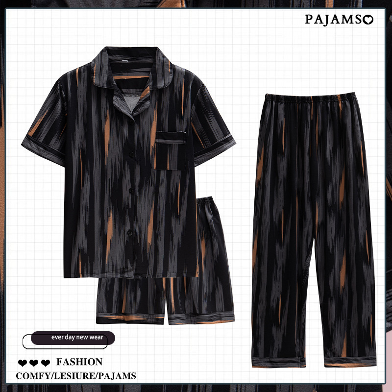 2024 nuevo pijama de pareja mujer algodón de verano de manga corta tres piezas set japonés panda hombre ropa de hogar de verano