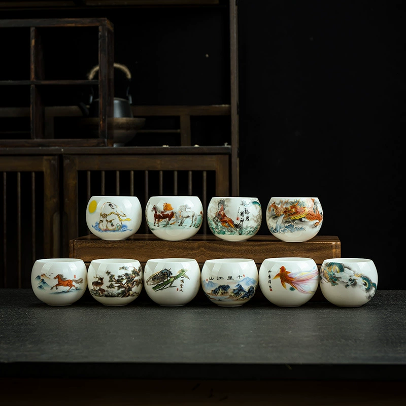 Egg Cup (Ba Jun) White Porcelain Master Teacup, 160 ml, Hand-painted Pattern