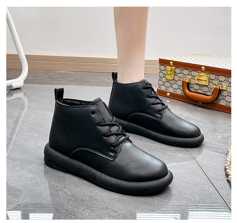 British Style Women's Leather Ankle Boots With Lace Up Thick Sole_voghion.com