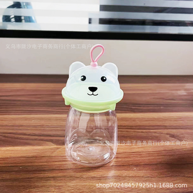 PET alimentos grado espesado botella de plástico transparente sellado caramelo soluble frijol de arcilla de color frasco de embalaje puesto lindo Oso de dibujos animados