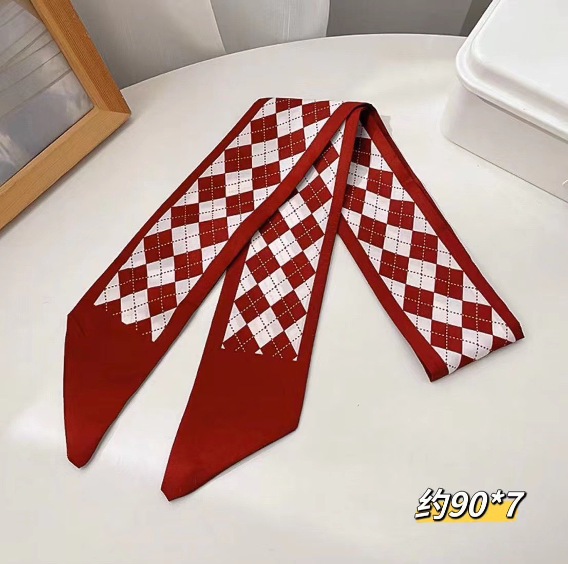 Подарочная коробка, шелковый шарф, серия-бордовый ромбовидный узор