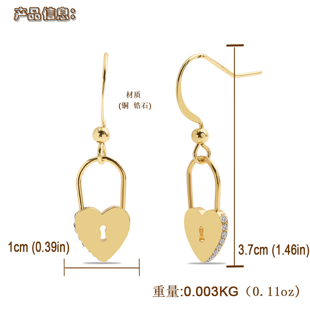 Heart Lock Zircon Earrings display picture 1