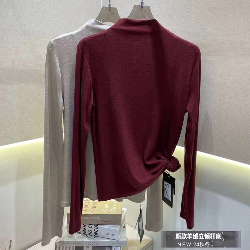 十三行2025秋季新款立领半高领羊绒棉面料长袖韩版上衣女T恤|undefined