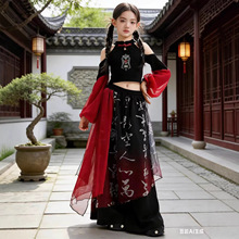 新款街舞儿童潮服嘻哈hiphop女童中国风套装架子鼓表演出服爵士舞