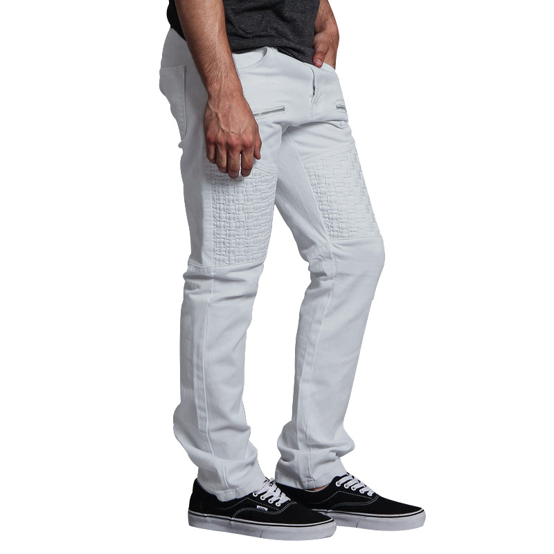 Herren Casual Hosen Arbeitskleidung Sommer Leder Gespleißt Gerade Einfarbig_voghion.com