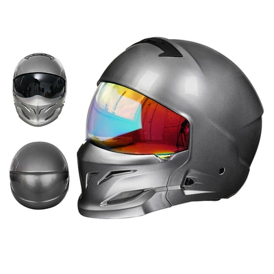 Motosiklet kaskı (dəbilqə): Helmet for Men and Women - 856-metallic-gray-colorful-mirror-m55-56