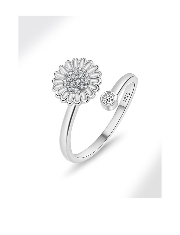 4g Weight Anxiety Ring, Adjustable Ring Classification Adjustable Ring Size 1 Piece Quantity Daily Occasion 925 Sterling Silver Material Flower Pattern All Seasons Season Women's Gender Plating Design Elegant, Simple Style Style 925 Sterling Silver Flower Adjustable Ring Anxiety Ring 925 Sterling Silver Rings