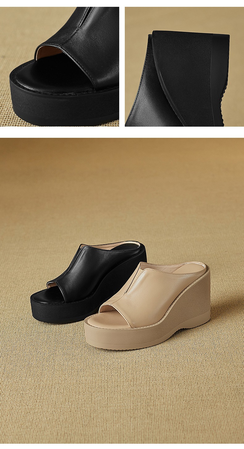 Dép sandal cao gót nữ mũi cá, đế xuồng dày, quai ngang, gót 8 cm — đen chi tiết 9