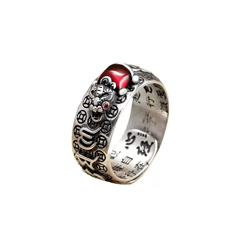 Ретро рубиновое кольцо с камнем, медный браслет с одной бусиной