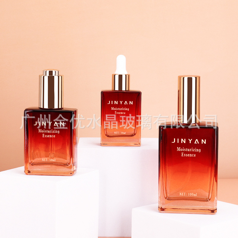 30ml扁方瓶试用装滴管精油瓶50ml精华原液厚底小样分装玻璃瓶