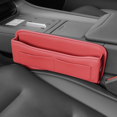 Seat Gap Storage Box — Car storage bag/box - full-leather-seat-storage-box-red-with-card-slot