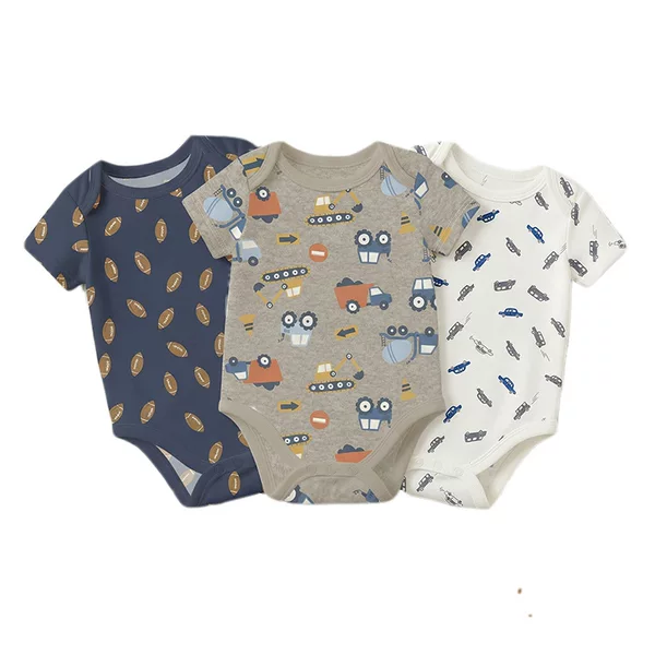 Baby Short-Sleeved Romper with Print, Summer Thin Style, Pure Cotton Newborn Jumpsuit, Baby Clothes Available for Mixed Batch Order and Sample Collection