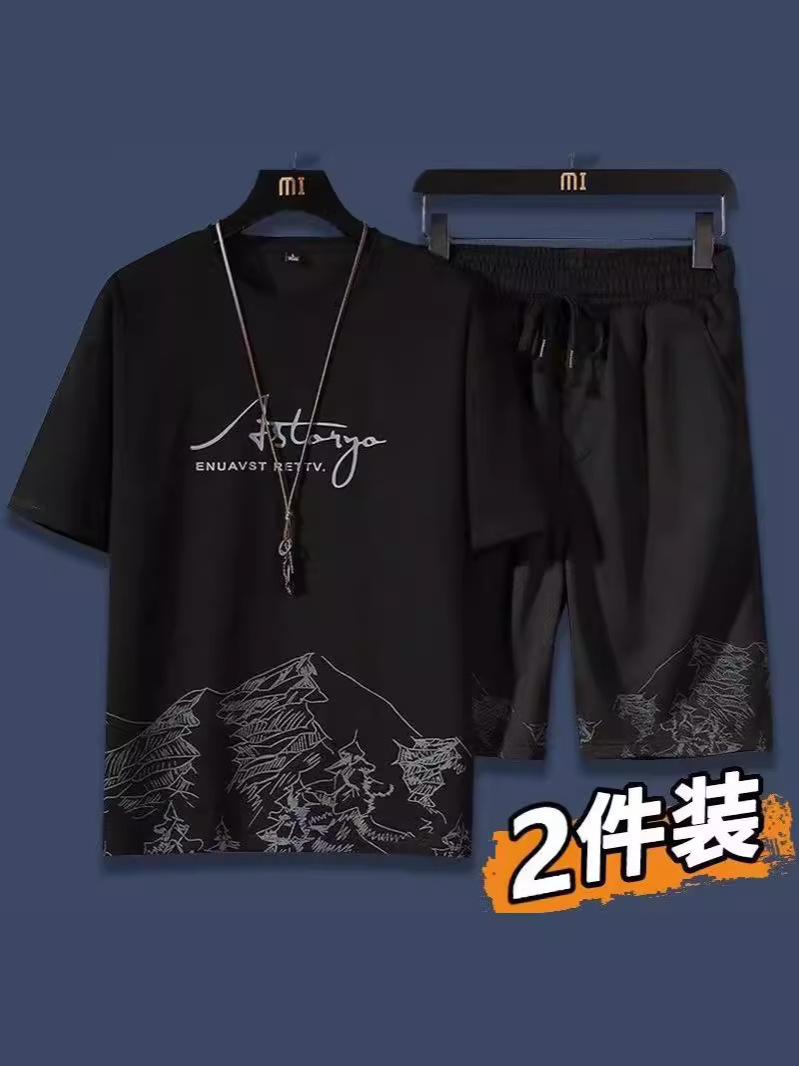 Set de seda de hielo de dos piezas, camiseta de manga corta de hombre, moda de verano, nuevos pantalones cortos casuales, baloncesto deportivo, ropa de hombre guapo