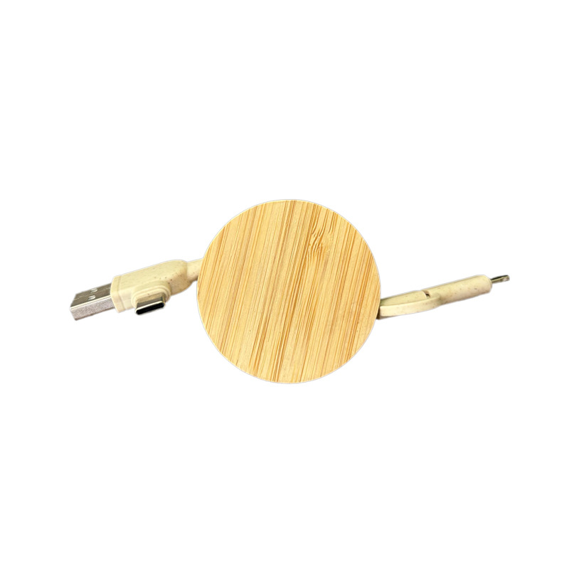 新款环保可降解竹木伸缩数据线六合一双拉线竹木充电线套装