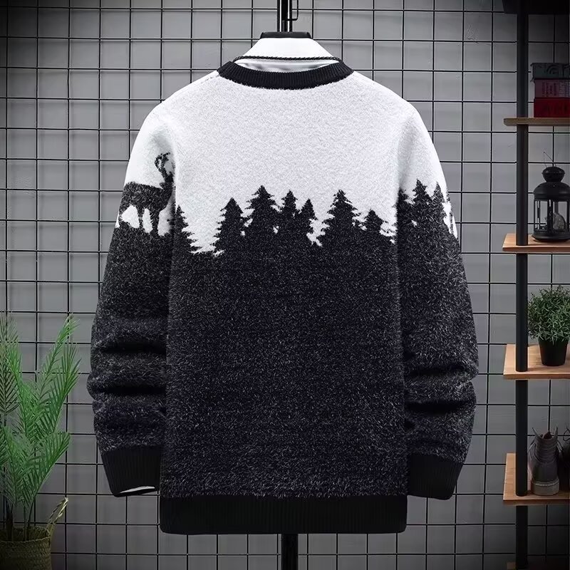 Pull d'hiver épais et oversize pour homme, col rond, coupe ample et tendance, idéal pour adolescents et jeunes adultes. Disponible en noir, marine et bordeaux._voghion.com