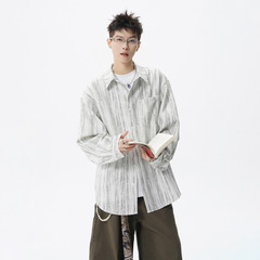 美式复古扎染衬衫男春秋新款垂感长袖冰丝衬衣潮牌高级感休闲上衣