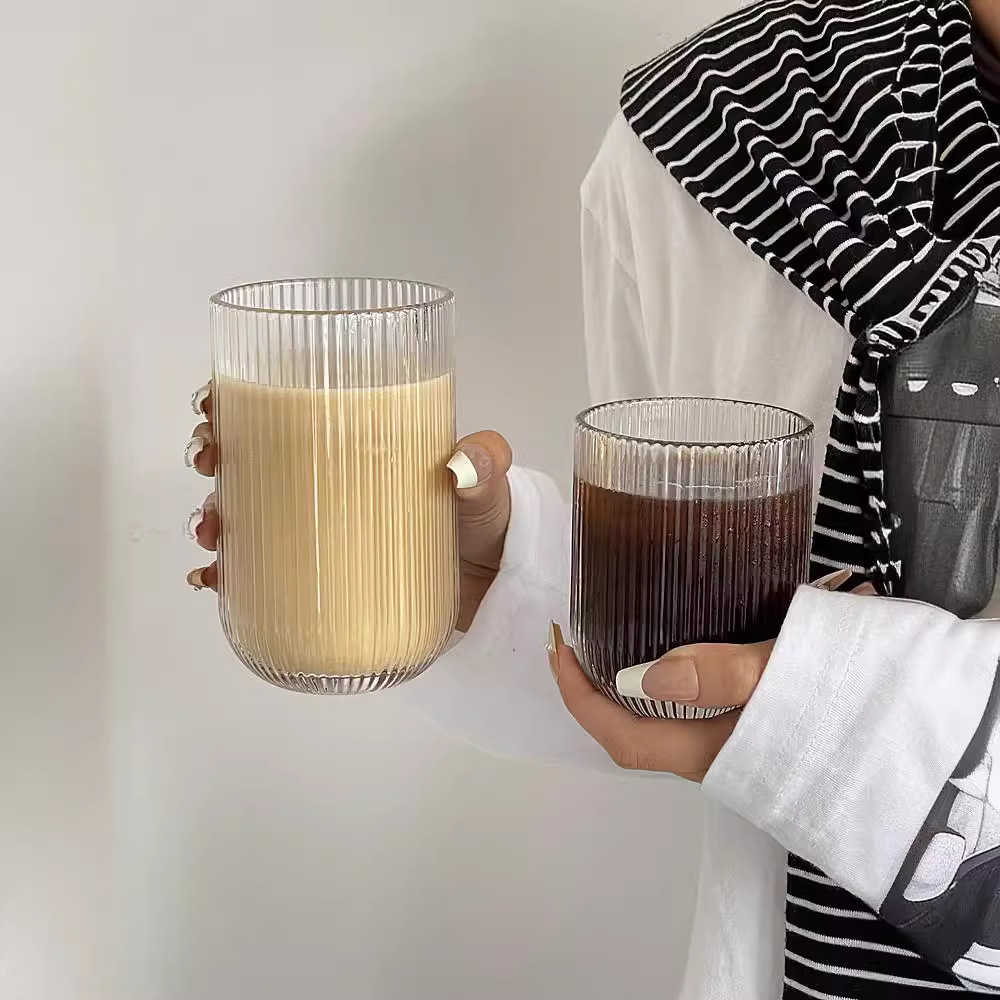 Retro inswind simple rayas hielo taza de café americana taza de latte fría taza de agua burbujeante taza de jugo taza de bebida