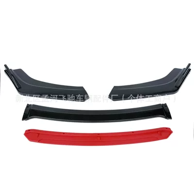 Car modification universal carbon fiber pattern front spoiler, specifically for the 10th generation Civic, front lip bumper, anti-collision corner protector, front guard bar (Big Surrounded) - glossy-black-red-tongue