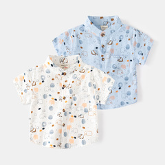 Boys' short-sleeved shirt wholesale Korean style summer children's clothing baby casual all-over printed shirt children's summer clothing one piece drop shipping