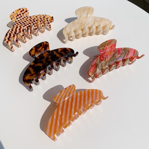 Korean checkerboard acetate hairpin for women with gradient stripes large shark clip for back of head hair volume multi-grab clip wholesale
