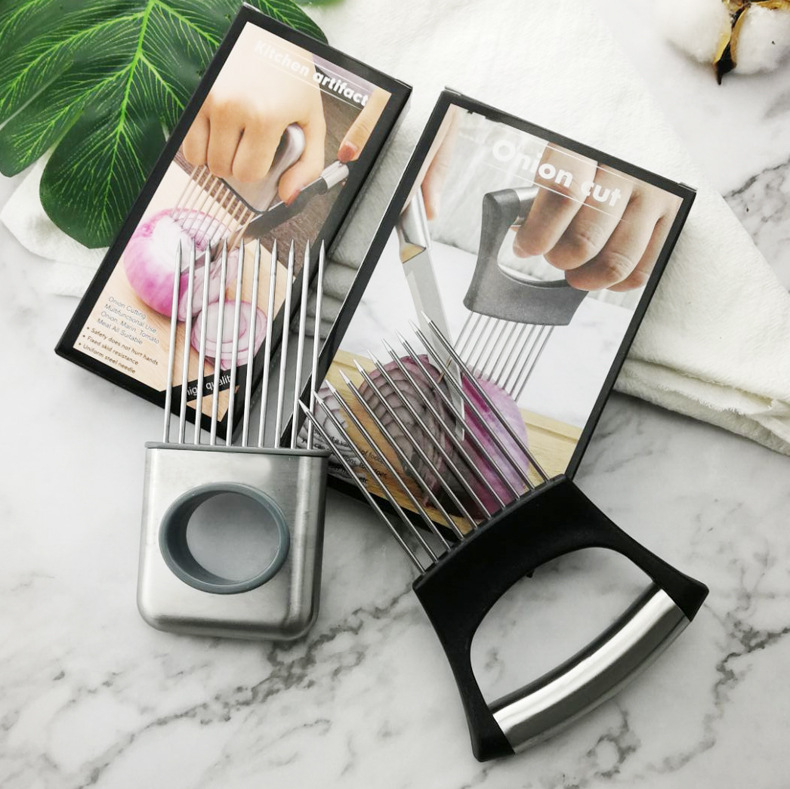 304 de acero inoxidable titular de la aguja de cebolla inserción de corte de frutas y verduras herramienta de rebanar aguja de pino herramienta de cocina