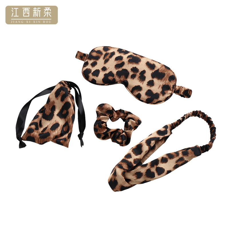 Leopard Print Eye Mask Four-Piece Set Souvenir Imitation Silk Hair Band Headband Storage Bag Sexy Eye Mask Sleep Set Leopard Print Eye Mask Four-Piece Set Souvenir Imitation Silk Hair Band Headband Storage Bag Sexy Eye Mask Sleep Set
