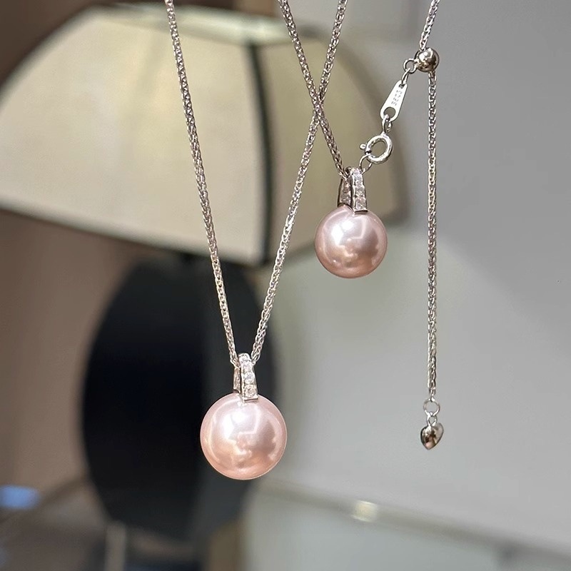 Collar con colgante de perlas Shijia redondo de circón Moda y simple Cadena de clavícula de todo fósforo Temperamento de nicho Collar de sentido avanzado