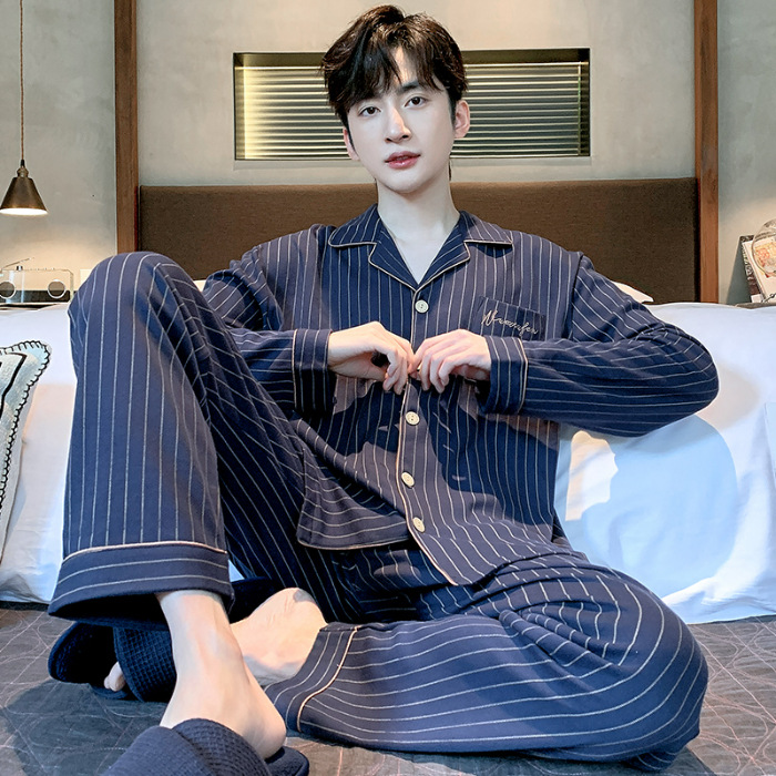 Nuevos pijamas para hombres primavera y otoño algodón de manga larga grande conjunto para hombres dormitorios universitarios coreanos pijamas para el hogar