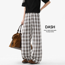 日系垂感格子裤男春夏季宽松直筒阔腿裤子潮牌大码青少年休闲长裤