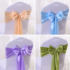 Wedding decoration supplies lock edge satin ribbon bow tie elastic chair back flower chair cover with bow