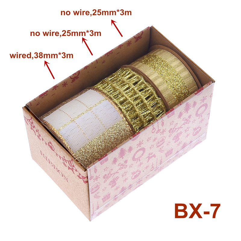 Nuevo transfronterizo Amazon Navidad cinta caja de paquetes de regalos árbol de Navidad decoración oro y plata cinta set