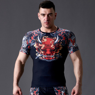 Coach clothes quick-drying fitness clothes short-sleeved T-shirt sports bodybuilding training top running sports tights men
