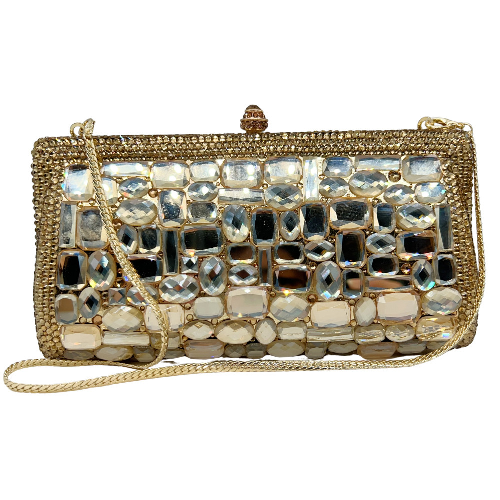 Bolsa de embrague de cristal hecha a mano con diamantes bolsas de banquete europeas y estadounidenses con diamantes llenos de mano bolsas doradas