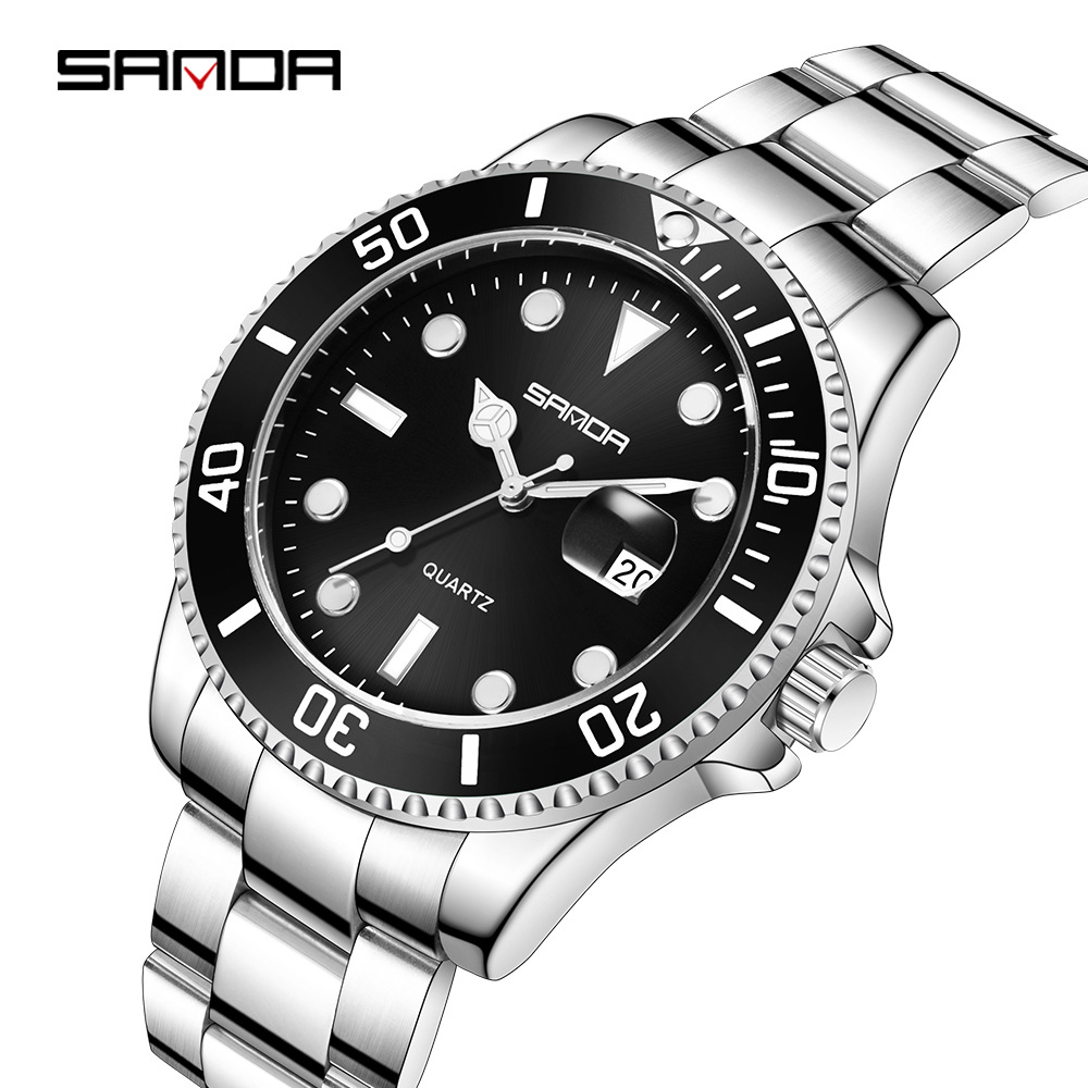 Sanda P1099 nueva correa de acero movimiento cuarzo simple personalidad la moda negocios luminoso puntero reloj