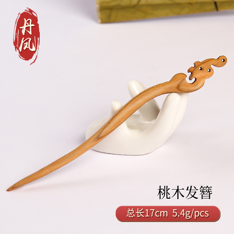 Peach wood hairpin-danfeng 18cm