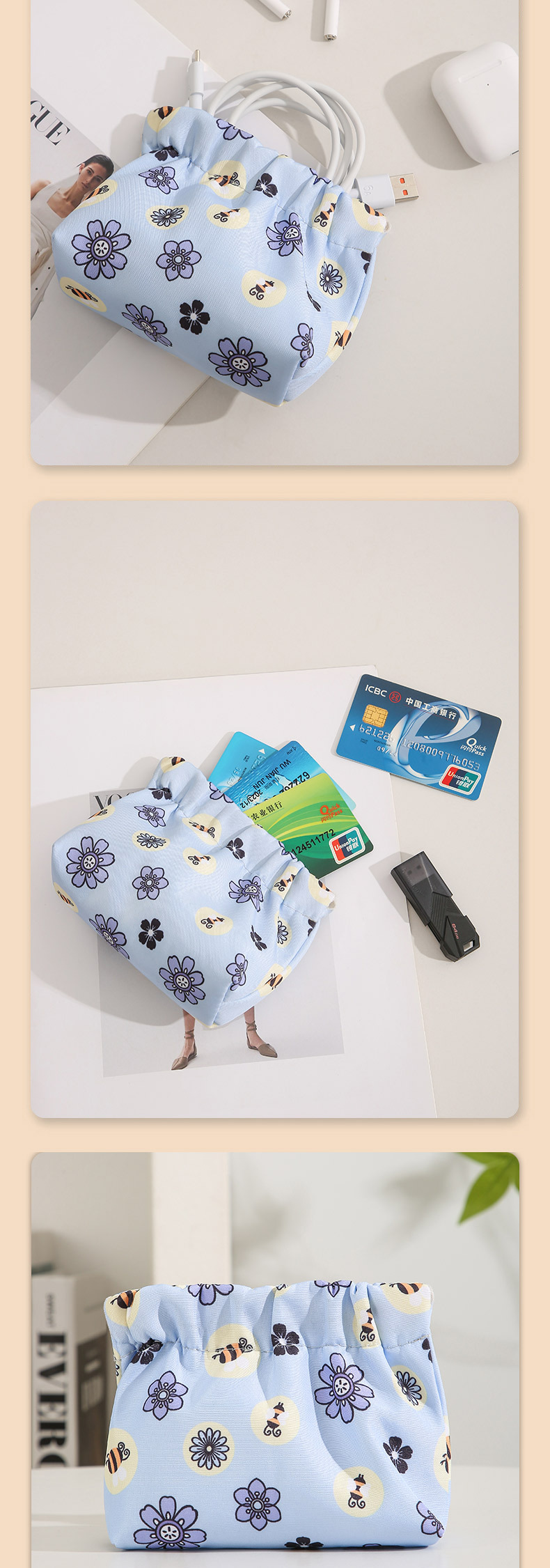20g Weight Storage Bag Storage & Cleaning 1 Piece Quantity Oxford Cloth Material Cute Simple Style Animal Flower Oxford Cloth Storage Bag Makeup Organizers