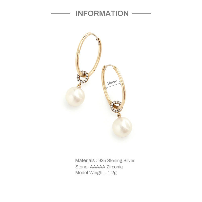 Fashion Square Heart Shape Sterling Silver Pearl Inlay Zircon Drop Earrings 1 Pair