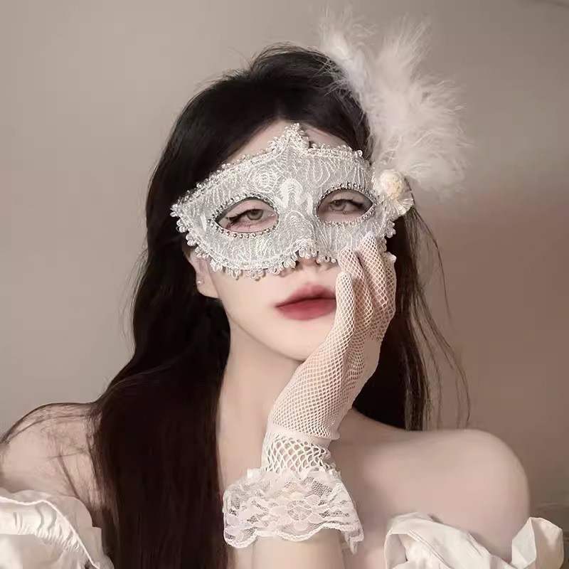 黑色花朵半脸面具女生眼罩蕾丝面罩cos晚会假面舞会装扮万圣节|undefined
