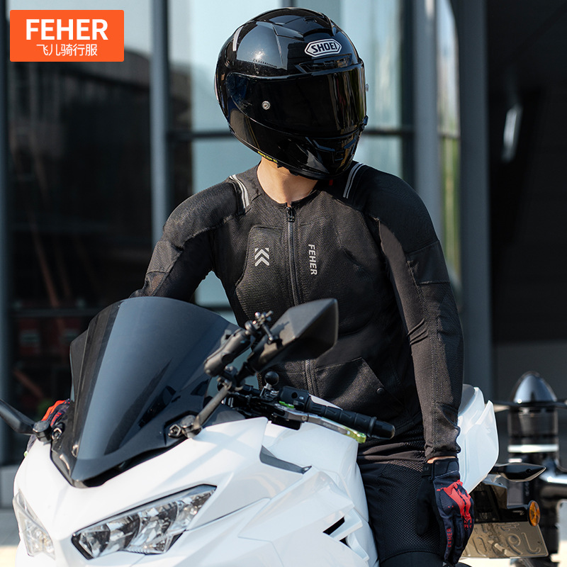 FEHER Summer Motorcycle Riding Suit Feier Ventilated and Breathable Mesh Bike Suit Men's Drop-Resistant Quick-Dry Armor Suit