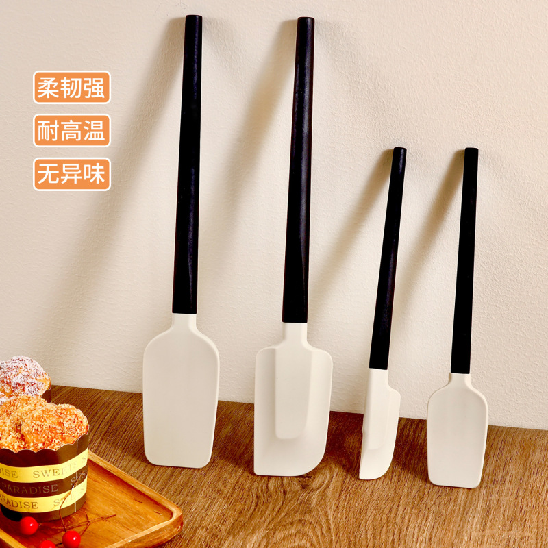 Japanese-Style Silicone Spatula High Temperature Resistant Wooden Handle Baking Spatula Cake Cream Spatula Food Grade Silicone Soft Spatula