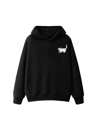 Heavyweight 500G Hooded Sweatshirt with Cartoon Cat Print, Stylish, Fleece Lined, Thick Outerwear - New Arrival Model 024