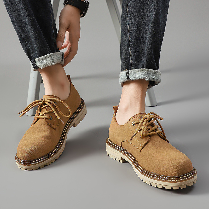 New leather suede cowhide casual leather shoes low top lace-up vintage shoes for men_voghion.com