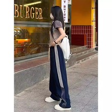 【高质量CVC米尼】 美式运动裤女秋季三条杠抽绳卫裤直筒休闲阔腿