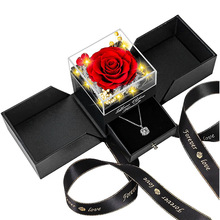 跨境永生玫瑰花带灯 双开门首饰盒 母亲节情人节礼物戒指项链礼盒