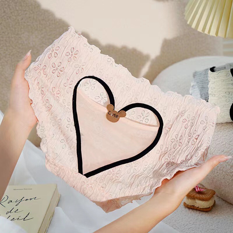 [Designer Model] Pure Desire Mesh Love Peach Butt Sexy Bubble Lace Panties Women's Mid-Waist Briefs