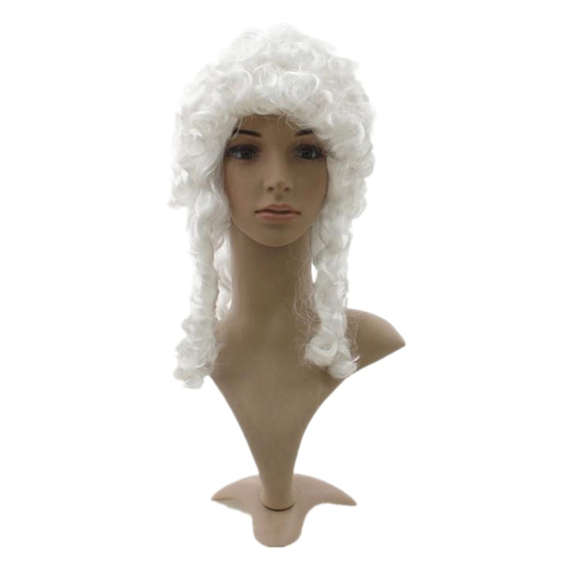 Performance Props Party Short Hair Performance Wig Judge's Hat Duchess Style White Cosplay Medium-Length Curly Hair Lawyer