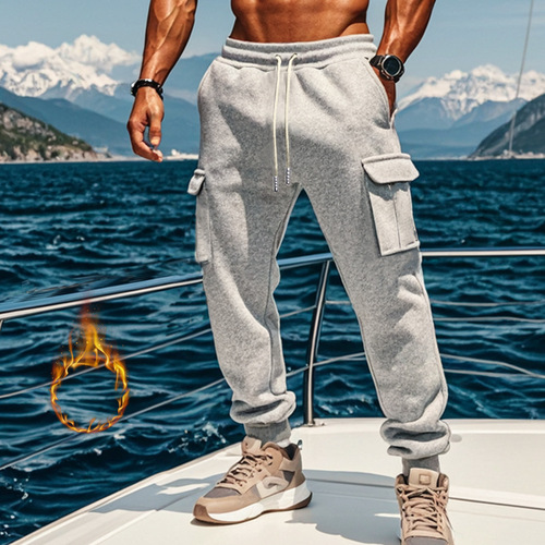 Autumn and winter fleece men's casual overalls men's multi-pocket pants large size sports casual pants