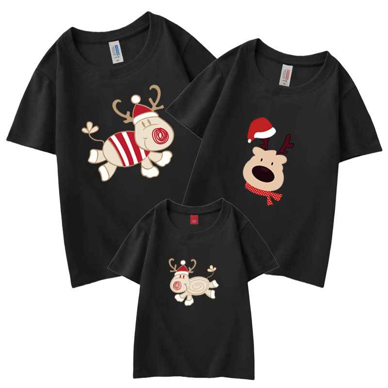 Mameluco verano ciervos de Navidad de producción propia de algodón peinado ropa de padres e hijos ropa de clase impresa ropa para niños manga corta cuello redondo Camiseta
